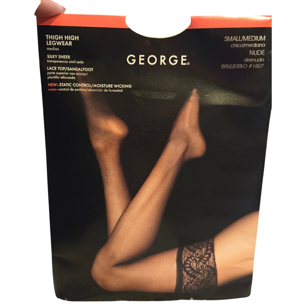 George Nylons Thigh Highs Nude Lace Top Sexy Wedding Halloween New Size Sm/Med